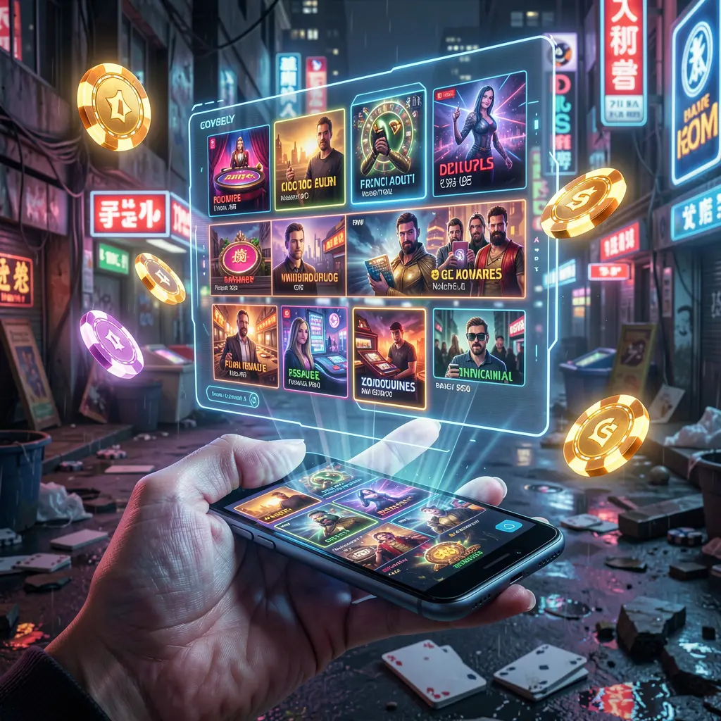 JK32my App – Play casino games securely on your mobile device Futuristic casino scene with glowing digital coins and a smartphone showing the JK32my app highlighting secure mobile gaming in Malaysia